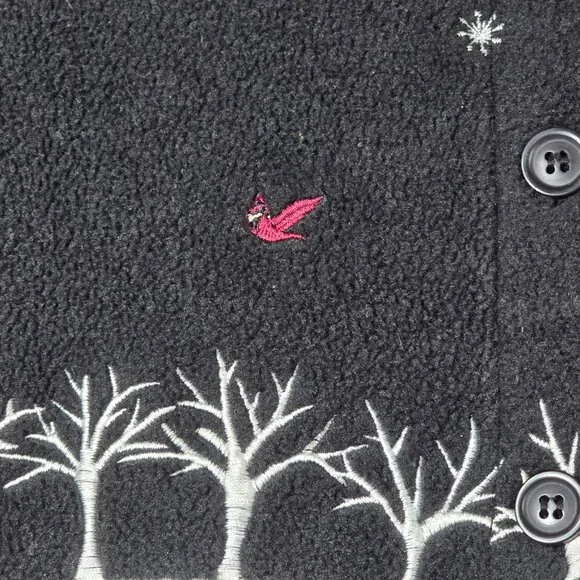 Christopher & Banks Winter Scene Cardigan Sweater Women’s Large Snowflake Bird C - Picture 7 of 11